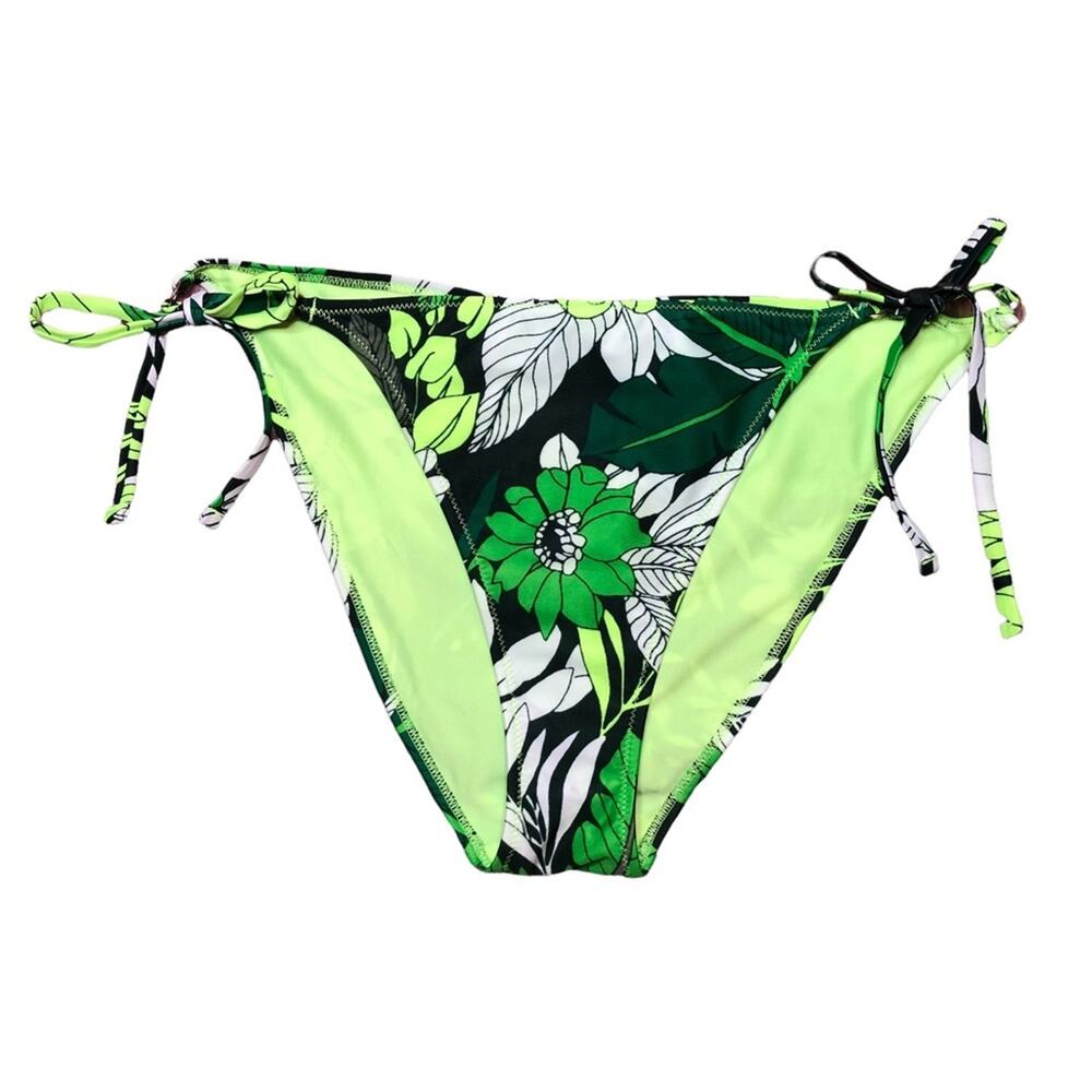 aerie green floral print cheeky side tie bikini swim bottoms size XL